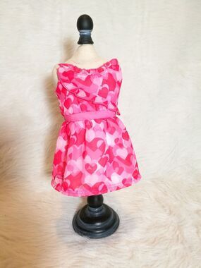 American Girl Truly Me Red Pink Hearts Ruffle Dress